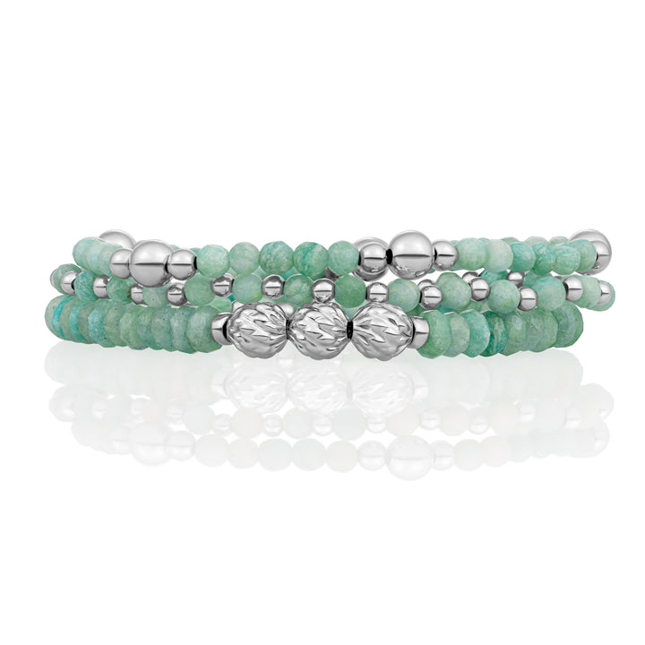 Rich Green Amazonite Fuse Beads Armbanden Stack | Zilver