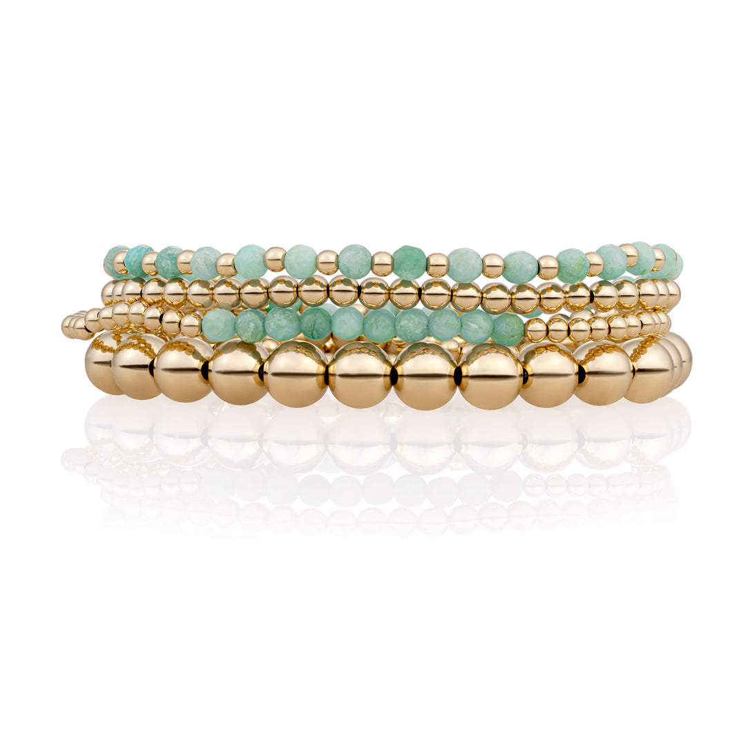 Rich Green Amazonite Saturn Essentials Bracelets Stack | Gold Plated