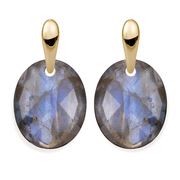 Labradorite Large Oval Bold Fuse Earrings Set | Gold Plated