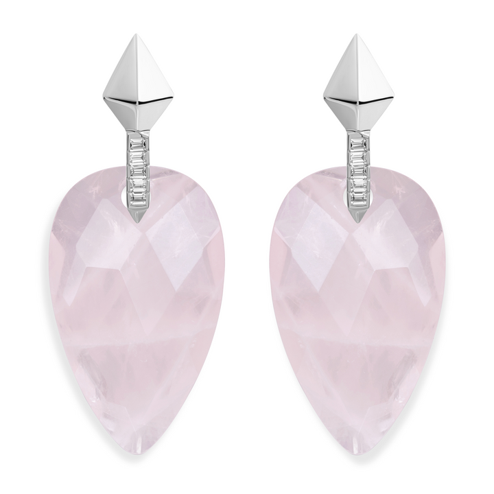 Rose Quartz Blossom Pyramid earrings set | Silver