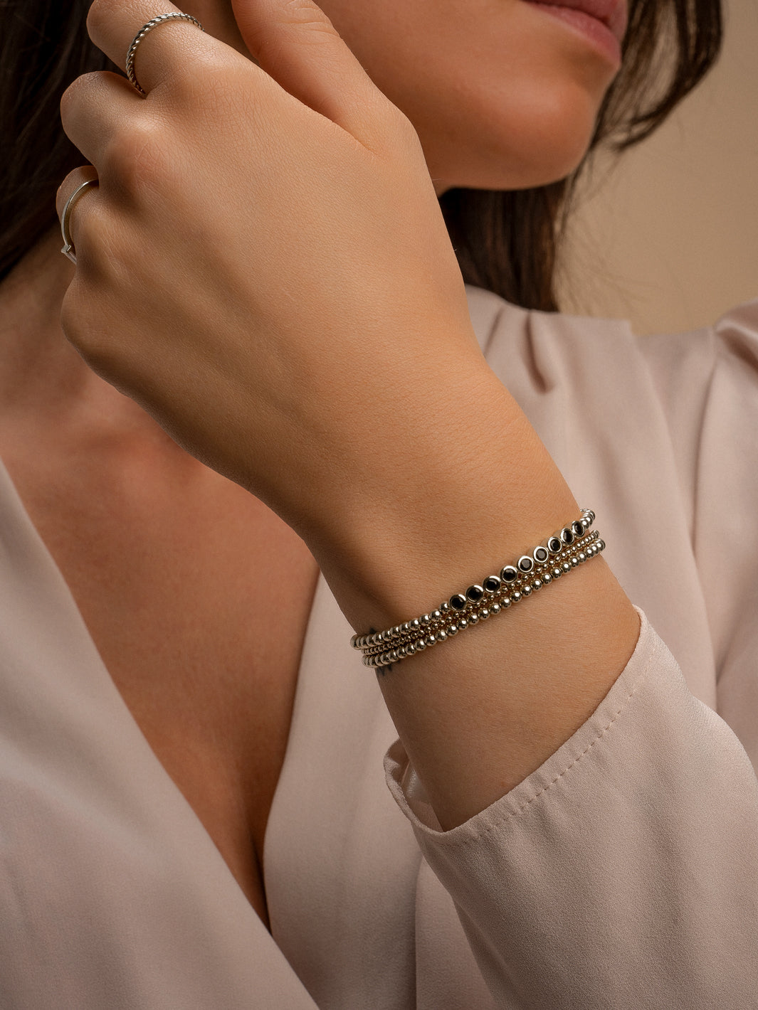 Saturn 3mm Bead bracelet | Silver